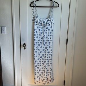 🛍️NWT Cider Blue Floral tie shoulder sleeveless stretch Midi Dress